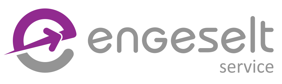 Logo da Engeselt Service, nas cores roxo e branco